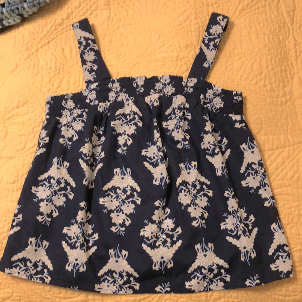NWOT J Crew navy blue and white cotton crop top with elastic shirring above bust